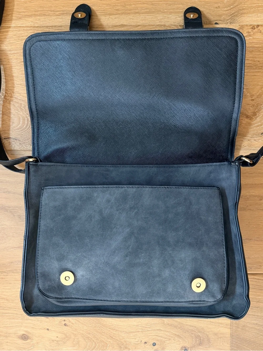Rampage Retro Black Faux Leather Suede Satchel Messenger Crossbody Bag Laptop